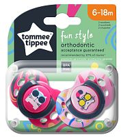 Tommee Tippee Пустышка силиконовая Fun Style Pisica, 6-18 месяцев, 2 штуки					